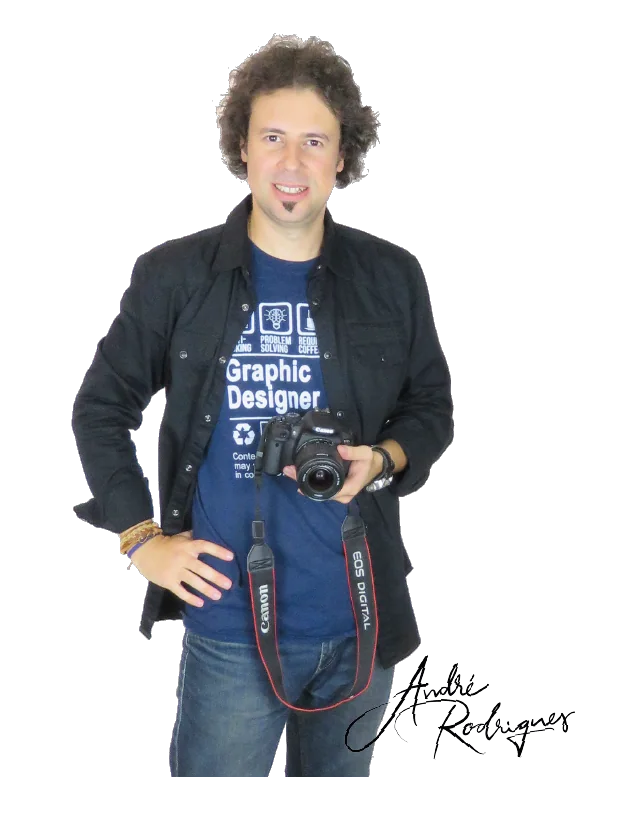 Retrato do designer com assinatura pessoal
